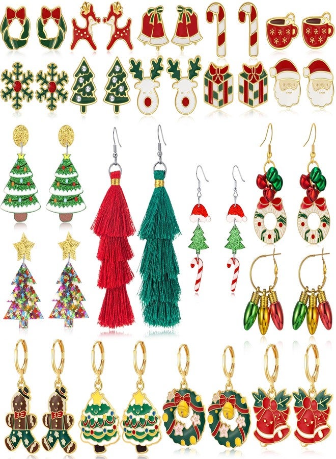 Wullina 20 Pairs Christmas Earrings for Women, Holiday Xmas Earrings Set Christmas Tree Bells Drop Dangle Dangle Earring Light Snowflake Stud Earring, Bulk Christmas Earrings Gifts Jewelry (Christmas A) - Image 1